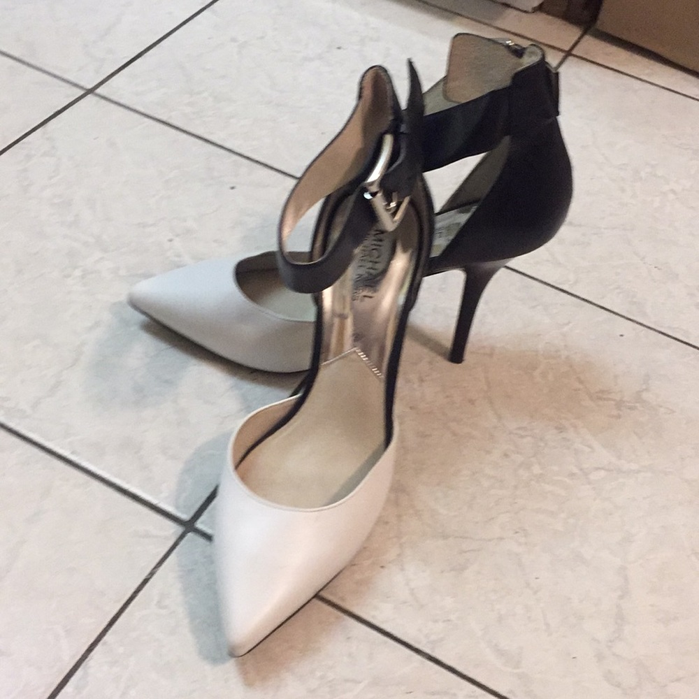 Black & White Leather Ankle Strap Stillettos